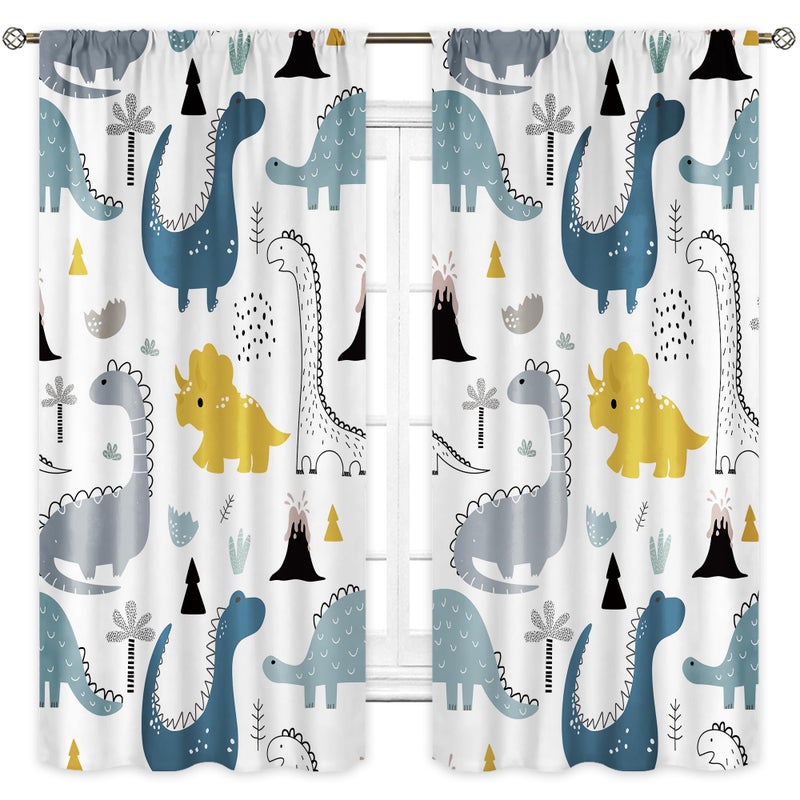 Cinbloo Kids Dinosaur Curtains 42Wx63L Inch Rod Pocket Cartoon Dino Baby Boys Bedroom Decor Nursery Children Cute Navy Blue Safari Animal Art Printed Living Room Playroom Window Drapes Fabric 2 Panel - Image 4